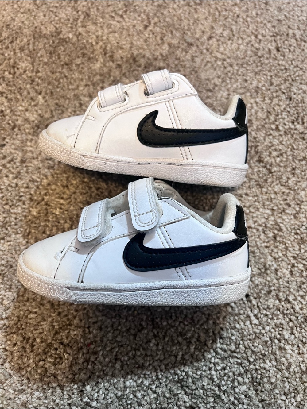 Nike Kids White Sneakers with Black Swoosh Velcro